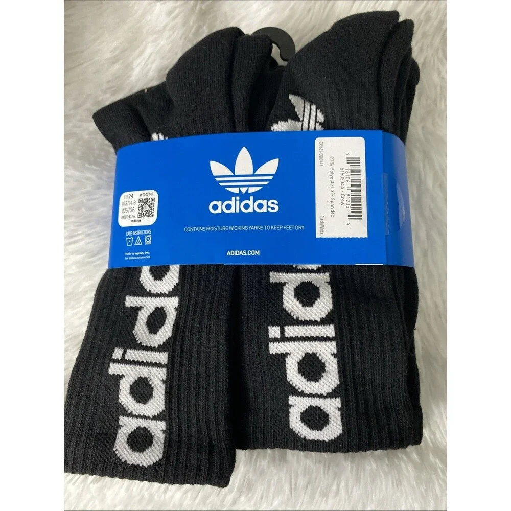 Adidas Originals Men's Crew Socks 6 Pair Sport Shoe Size 6-12 Black White